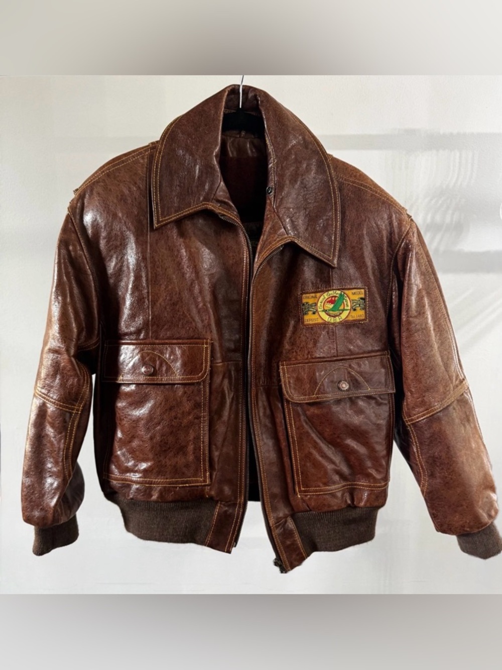 Vintage Distressed Leather Bimbet Jacket A2 Aviator Brown Cropped Rugged Lined